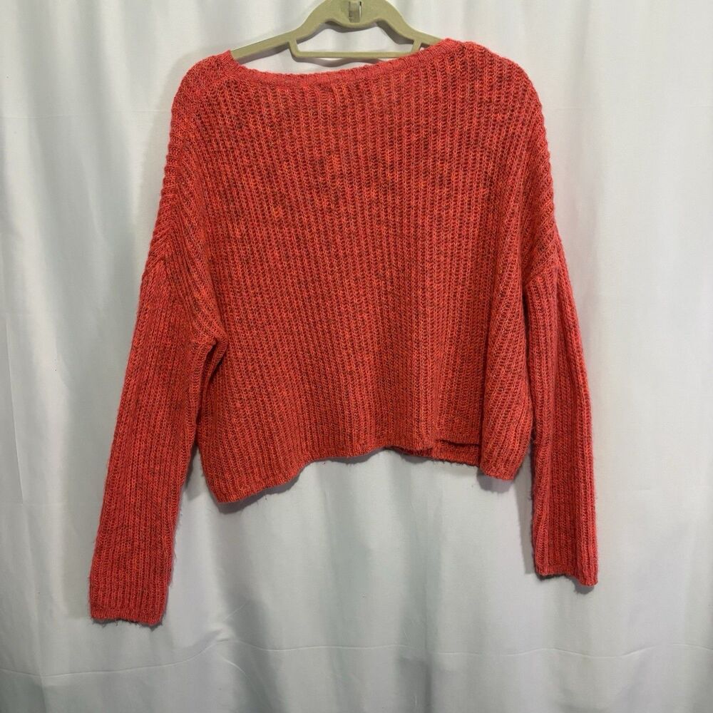 Natural Life Womens Orange Marled Ribbed V-Neck Knit Pullover Sweater Sz M Beach - Picture 6 of 6